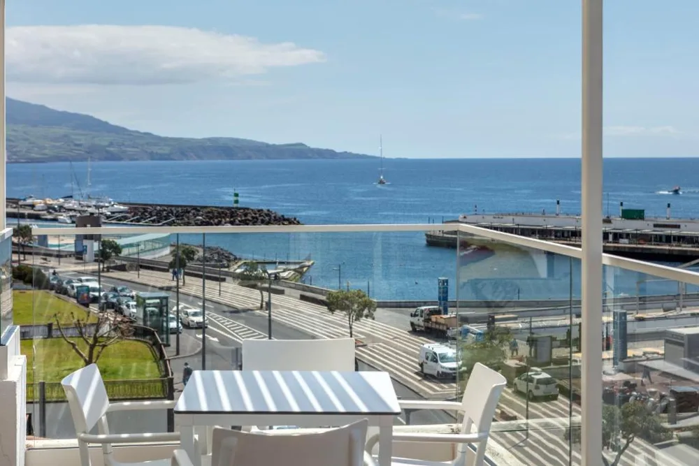 Balcony view over Ponta Delgada marina from Hotel Gaivota Azores